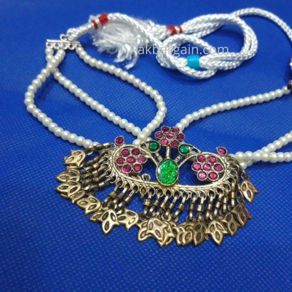 Afghan Three Flower Jewelry Set, Tribal Afghan Pearls Choker With Earrings - Picture 5 of 7